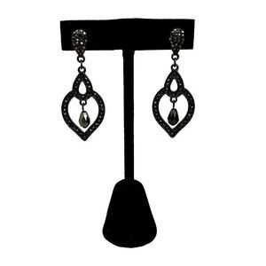 Jet Black Micro Crystal Teardrop Shaped Dangle Statement Earrings Women’s OS